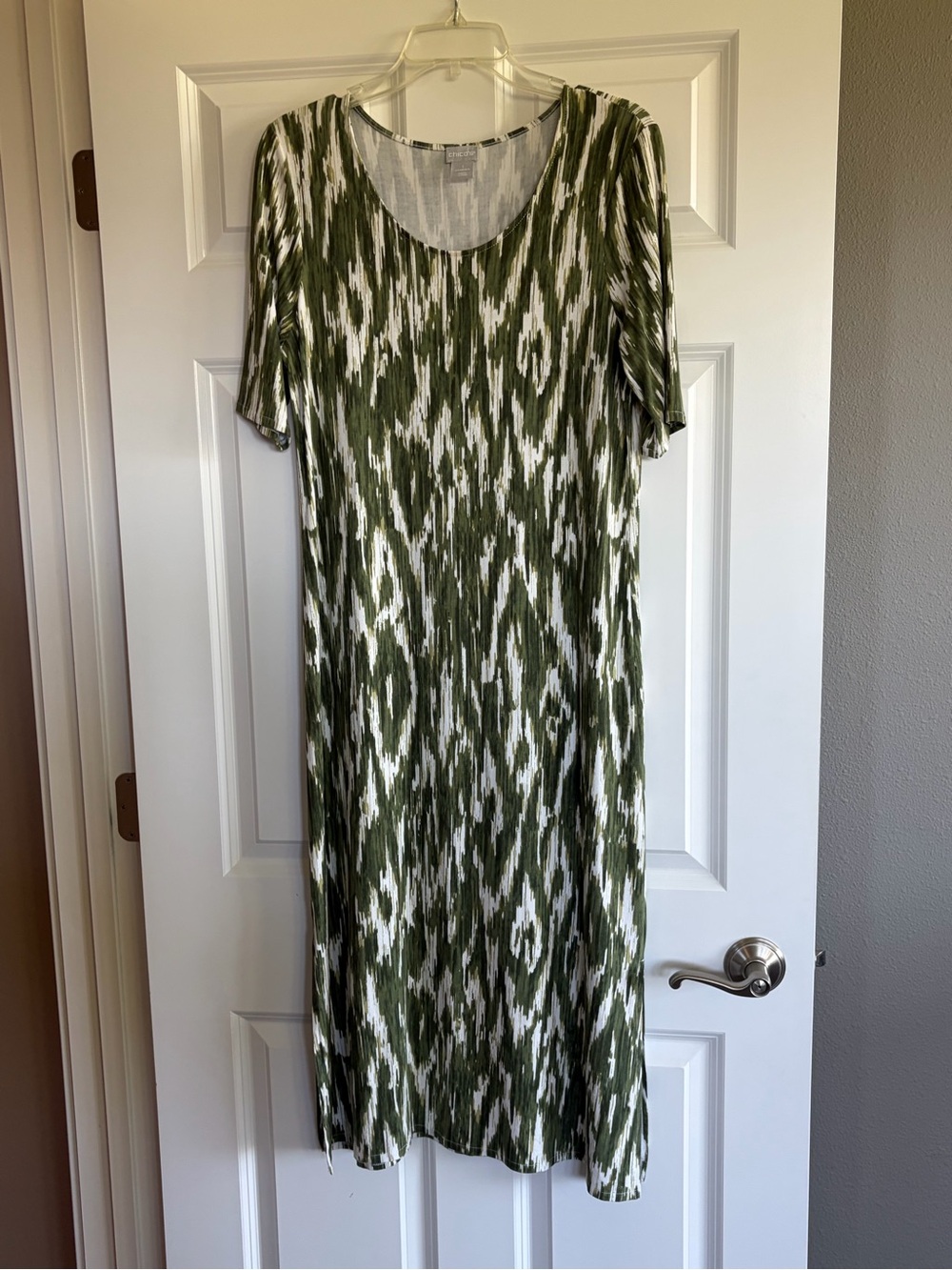 Chico's Olive Green & White Printed Maxi Dress